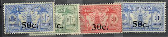 NEW HEBRIDES 1924 Definitive Surcharges. Set of 4. Includes the French stamp on Watermark Crown CA  paper. - 70508 - UHM