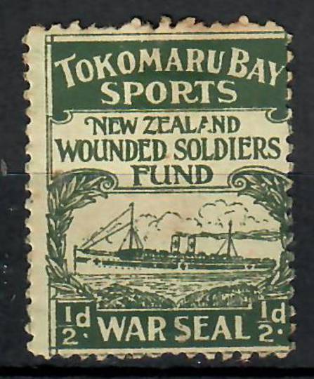 NEW ZEALAND CINDERELLA Patriotic Label Tokomaru Bay Sports New Zealand Wounded Soldiers Fund War Seal. - 70519 - Cinderellas