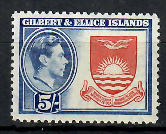 GILBERT & ELLICE ISLANDS 1939 Geo 6th Definitive 5/- Deep Rose-Red and Royal Blue. - 70540 - LHM