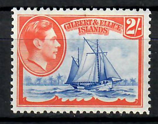 GILBERT & ELLICE ISLANDS 1939 Geo 6th Definitive 2/- Deep Ultramarine and Orange-Red. - 70544 - LHM