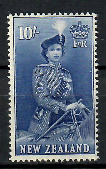 NEW ZEALAND 1953 Elizabeth 2nd Definitive 10/- Blue. Good perfs. Centred north east. - 70557 - LHM