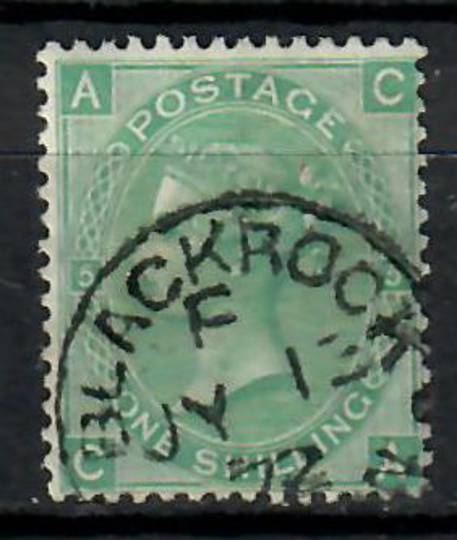 GREAT BRITAIN 1865 Victoria 1st Definitive 1/- Green with BLACKROCK JY 13 72 cancel. The cancel is slighly heavy and obscures th