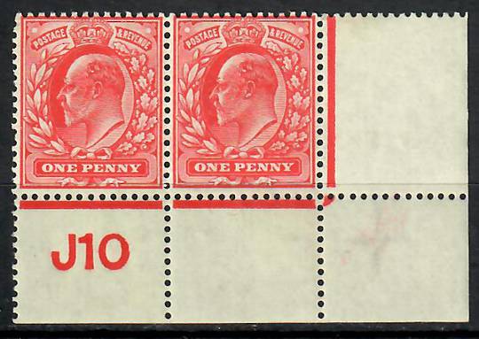 GREAT BRITAIN 1902 Edward 7th Definitive 1d Red. Corner block with Control J10. - 70581 - UHM