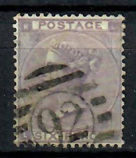 GREAT BRITAIN 1862 Victoria 1st Definitive 6d Lilac. Centred slightly east. Postmark 92 in circle in bars. Letters KLLK. - 70596