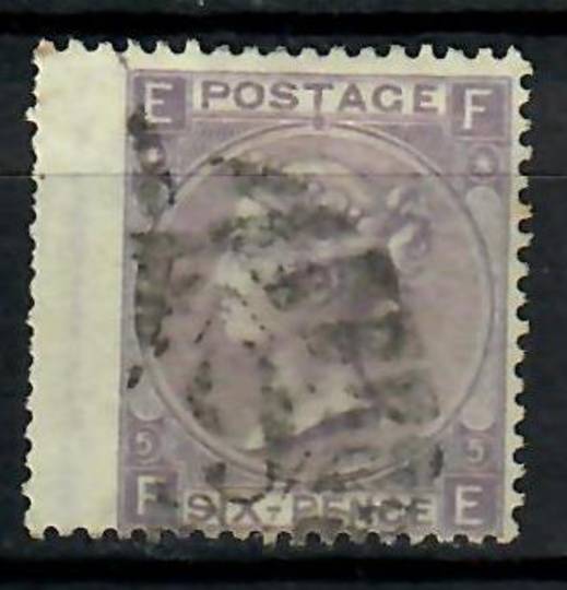 GREAT BRITAIN 1865 6d Lilac with hyphen. Left wing margin. Reasonable postmark. Plate 5. Centred south. Letters EFFE. - 70597 -