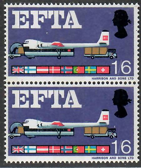GREAT BRITAIN 1967 European free Trade Association 1/6 Air Freight. pair with the  Broken Ribbon Variety. - 70611 - UHM