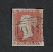 GREAT BRITAIN 1841 1d Red Brown on very blue paper. Very light postmark 918 in bars. Letters DK. Three clear margins the fourth