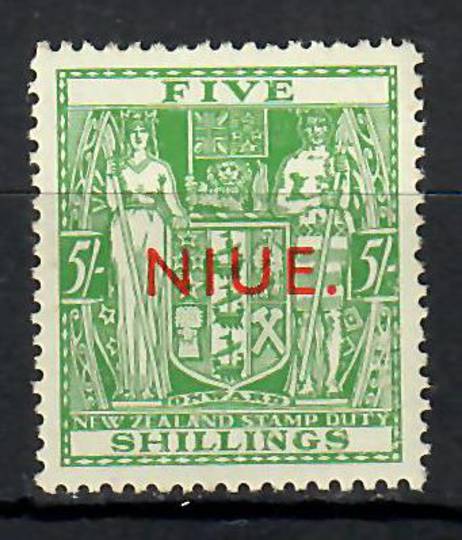 NIUE 1941 Postal Fiscal Arms type 5/- Green. Watermark NZ Star (single). Watermark 43 in SG. - 70656 - LHM