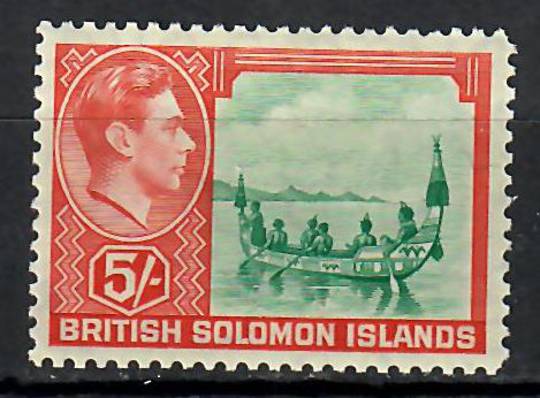 SOLOMON ISLANDS 1939 Geo 6th Definitive 5/- Emerald-Green and Scarlet. - 70659 - Mint