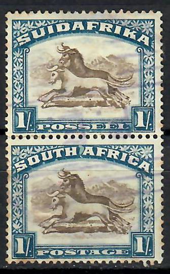 SOUTH AFRICA 1930 Definitive 1/- Brown and Deep Blue. Watermark inverted. Joined pair. Identified by the late John Tommy. - 7070