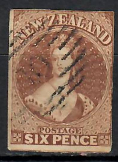 NEW ZEALAND 1855 Full Face Queen 6d Pale Brown. Imperf. No watermark.Three margins, touching on the fourth. CP A5a. SG 14. - 707