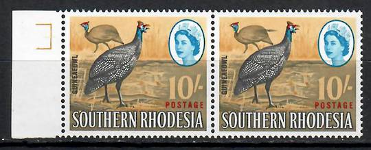 SOUTHERN RHODESIA 1964 Definitive 10/- Multicoloured.  Flaw 'Extra Feather' in pair with normal. - 70724 - UHM