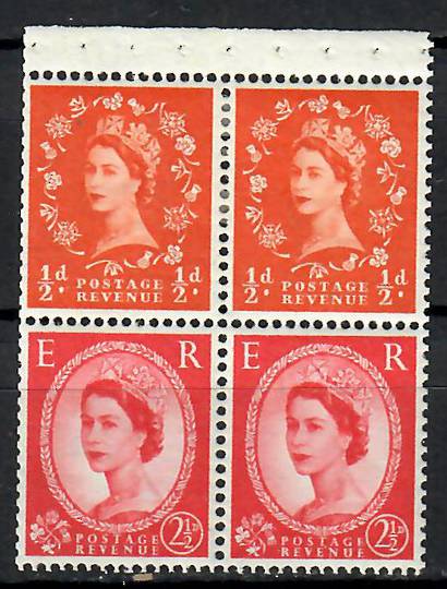 GREAT BRITAIN 1953 Elizabeth 2nd Definitive Booklet Pane ½d and 2½d. Watermark multiple crowns. - 70744 - Mint