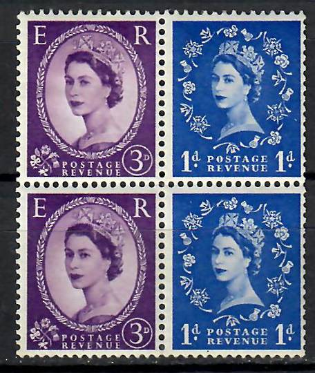 GREAT BRITAIN 1953 Elizabeth 2nd Definitive Booklet Pane 1d and 3d. Watermark multiple crowns. 1d values at right. - 70749 - Min