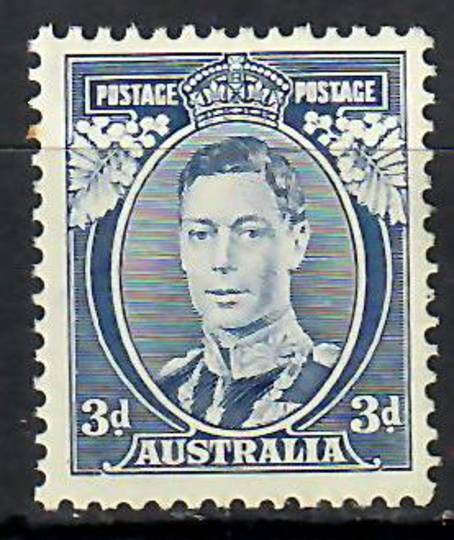 AUSTRALIA 1937 Geo 6th Definitive 3d Blue. Die 1 White Wattles from printing made with unsuitable ink. refer note in SG. - 70805