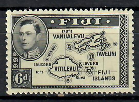 FIJI 1938 Geo 6th Definitive 6d Black. Die 1. Nice perfs. Tropical gum discoloration typical of this issue. - 70810 - UHM