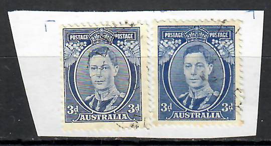 AUSTRALIA 1937 Geo 6th Definitive 3d Blue. Perf 13½x14. Die 2. Two distinct shades. Both very fine used. - 70821 - VFU