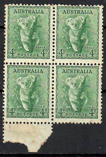 AUSTRALIA 1937 Definitive 4d Koala Bear. Perf 13½x14. Block of 4. ` - 70822 - UHM