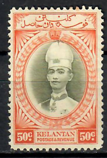 KELANTAN 1937 Definitive 50 cents Grey-Olive and Orange. Mint with no gum. - 70857 - MNG