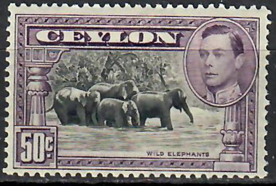 CEYLON 1938 Geo 6th Definitive 50c Black and Mauve. Perf 13x13½. - 70862 - LHM