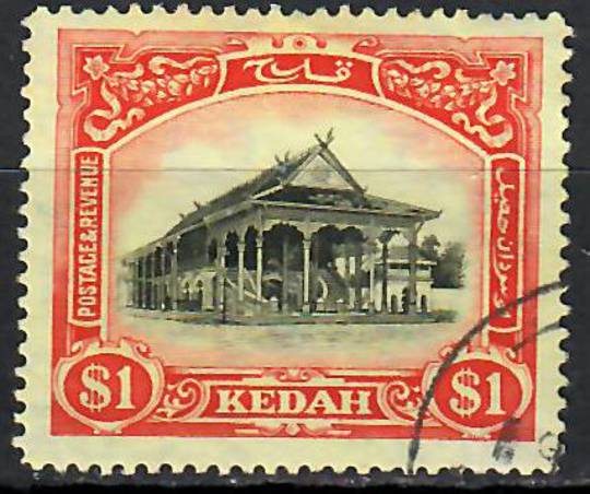 KEDAH 1912 Definitive $1 Black and Red on yellow. Watermark Mult Crown CA. - 70865 - FU