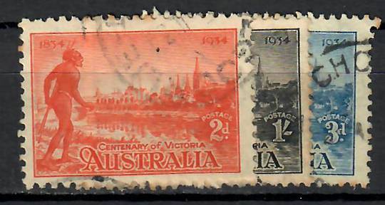 AUSTRALIA 1934 Centenary of Victoria. Set of 3. The 1/-has a heavy postmark and one or two dodgy perfs. - 70870 - Used