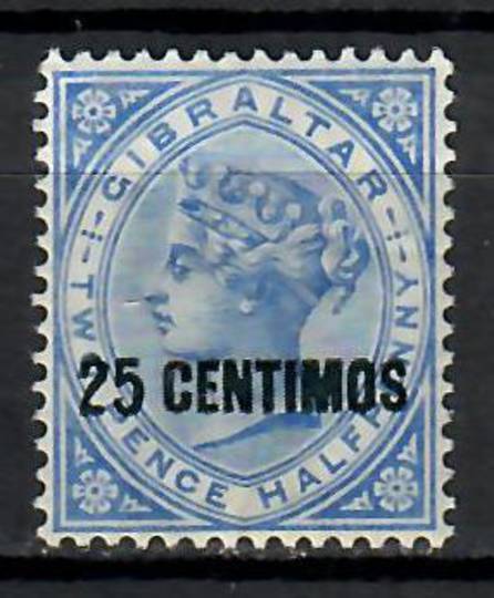 GIBRALTAR 1889 Victoria 1st Definitive 20c on 2½d Bright Blue. Nice well centred copy. No toning. There appear to be two small f