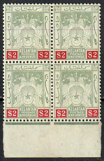 KELANTAN 1911 Definitive $2 Green and Carmine. Block of 4 with broken $ $. - 70937 - UHM