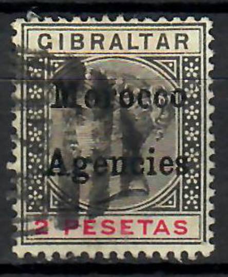 MOROCCO AGENCIES 1899 2 pesatas. Overprint on Gibraltar.  Black & Carmine. Typical bars postmark. - 70953 - Used