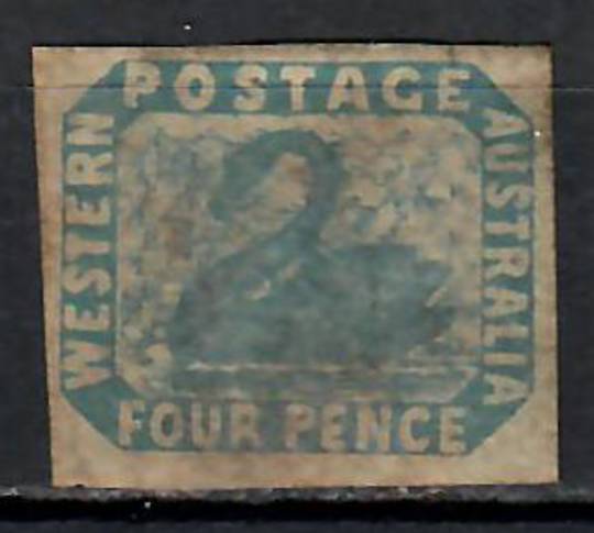 WESTERN AUSTRALIA 1854 4d Pale Blue. Cut square with excellent margins. Nice colour. A very sound copy. Indistinct postmark. - 7