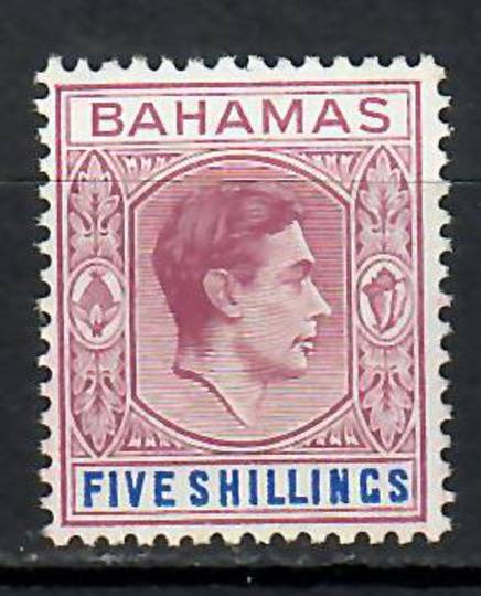 BAHAMAS 1938 Geo 6th Definitive 5/- Red-Purple and Deep Bright Blue. - 70974 - UHM