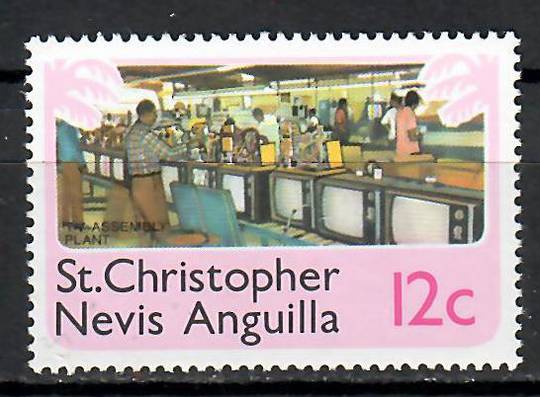 ST KITTS NEVIS ANGUILLA 1978 Definitive 12c TV Assembly Plant. Watermark inverted. - 70983 - UHM
