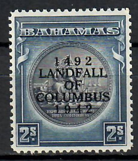 BAHAMAS 1942 450th Anniversary of the Landing of Columbus in the New World 2/- Brownish Black and Indigo. - 70999 - LHM
