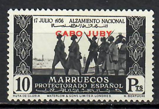 CAPE JUBY 1937 First Anniversary of the Civil War 10 p Black. The top value in the set. - 71005 - MNG