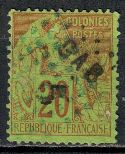GABON 1886 Definitive 5c on 20c. This copy  is sold "as is" but looks good. No thins but a few blunt perfs. A rare stamp. - 7117