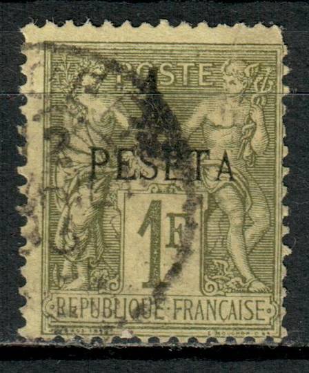 FRENCH Post Offices in MOROCCO 1891 Definitive 1 peseta on 1 fr used. Dull corner perf. - 71205 - Used