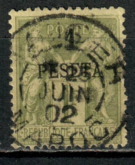 FRENCH Post Offices in MOROCCO 1891 Definitive 1p on 1f  Olive-Green. Fine used with TANGER cancel - 71227 - FU