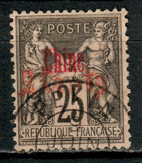 FRENCH POST OFFICES IN CHINA 1901 Provisional for Peking 2c on 25c Black on rose. Good perfs on clean fresh stamp. Circ date sta