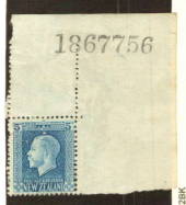 NEW ZEALAND 1915 Geo 5th Definitive 5d Blue. Top right corner with sheet number. The reverse has gum disorders and writing but l