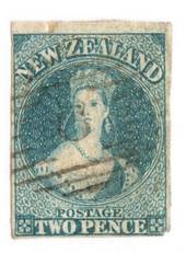 NEW ZEALAND 1855 Full Face Queen 2d Blue. Watermark Large Star. Lightly Blued Paper. Superb light cancel. Crease at top left and