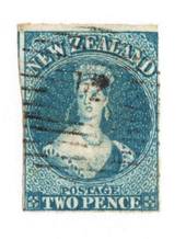 NEW ZEALAND 1855 Full Face Queen 2d Blue. Watermark Large Star. Lightly Blued Paper. Superb light cancel. Light numeral 12 cance