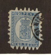 FINLAND 1866 Definitive 20 p Bright Blue on blue. Serpentine Roulettes 2.25 mm long (Roulette 7.1/4). Missing teeth top left. -