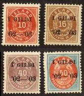 ICELAND 1902 A range of the middle values of the black overprints. 1 gildi on the 10a 16a 40a and 50a. - 71439 - Mint