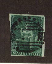 MAURITIUS 1858 (4d) Green. Interesting postmark. Is it SG 26. Two good margins, one touching, the fourth.......... - 71470 - Use