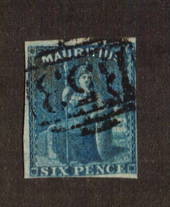 MAURITIUS 1859 6d Blue. B53 cancel. Just four margins. An okay copy. - 71473 - Used