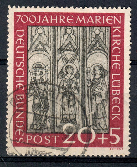 WEST GERMANY 1951 Charity 700th Anniv of St Mary's Church. 20 pf + 5 pf Black and Claret. Commercially used copy with very nice