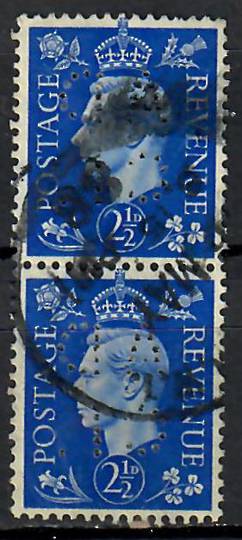 GREAT BRITAIN 1938 Geo 6th Definitive 2½d Bue with AD-CI perfin Vertical pair. - 7151 - Perfin