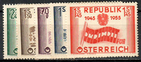 AUSTRIA 1955 10th Anniversary of the Re-establishment of the Austrian Republic. Set of 5. - 71535 - Mint