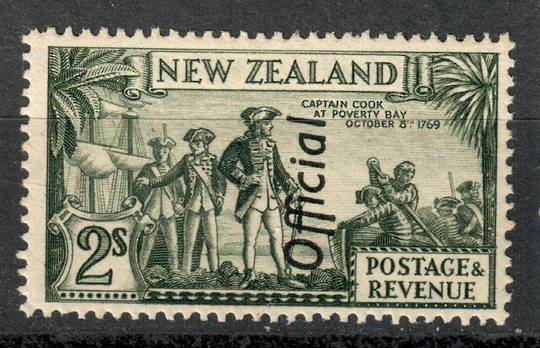 NEW ZEALAND 1935 Pictorial Official 2/- Olive-Green. Captain Cook. Perf 13½  x 14. Multiple watermark. Very light hinge remains.