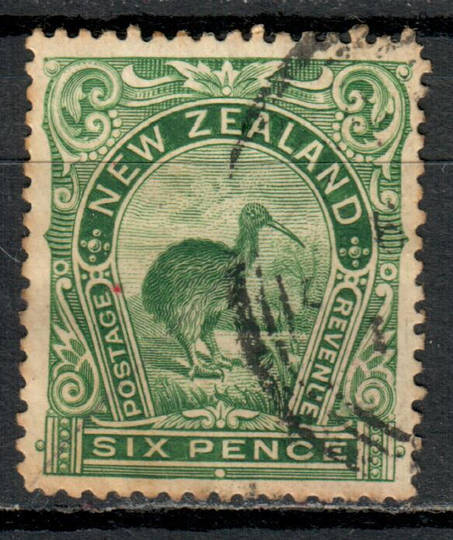 NEW ZEALAND 1898 Pictorial 6d Green Kiwi. London Print. No watermark. Nice copy. A couple of slightly short perfs. - 71610 - FU